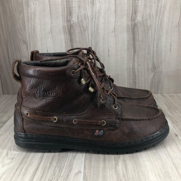Justin Ankle Boots Mens 10M Brown Leather Moc Toe Western Lace Up Chukka Shoes - Picture 1 of 12